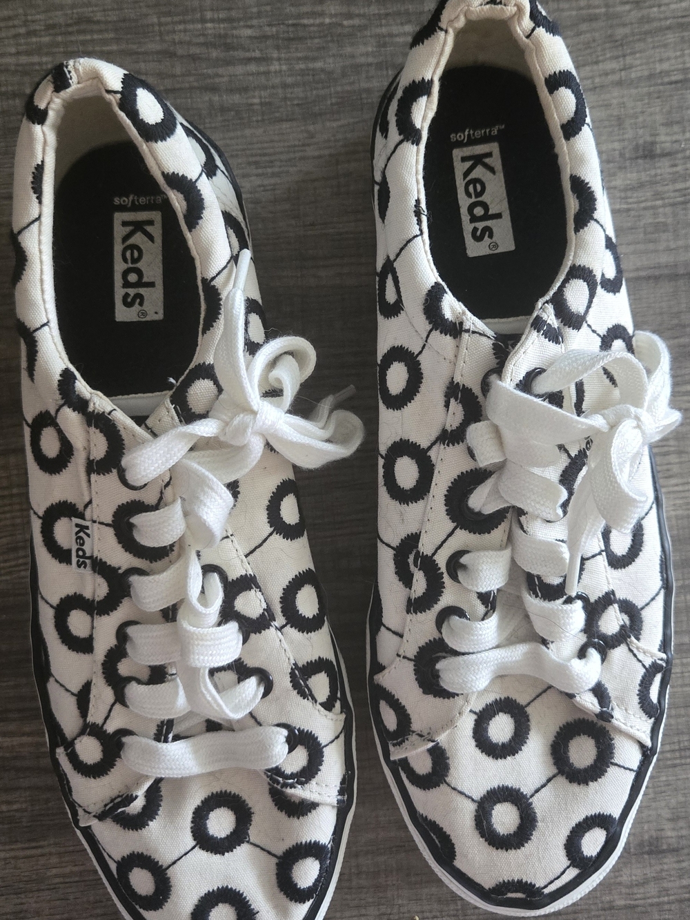Keds Kids White Canvas Sneakers with Black Circle Pattern